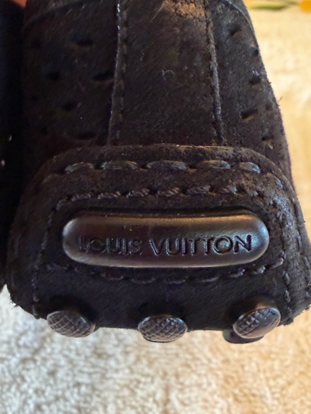 Louis Vuitton Black Suede Ballet Flats with Gold LV Buckle - Picture 7 of 12
